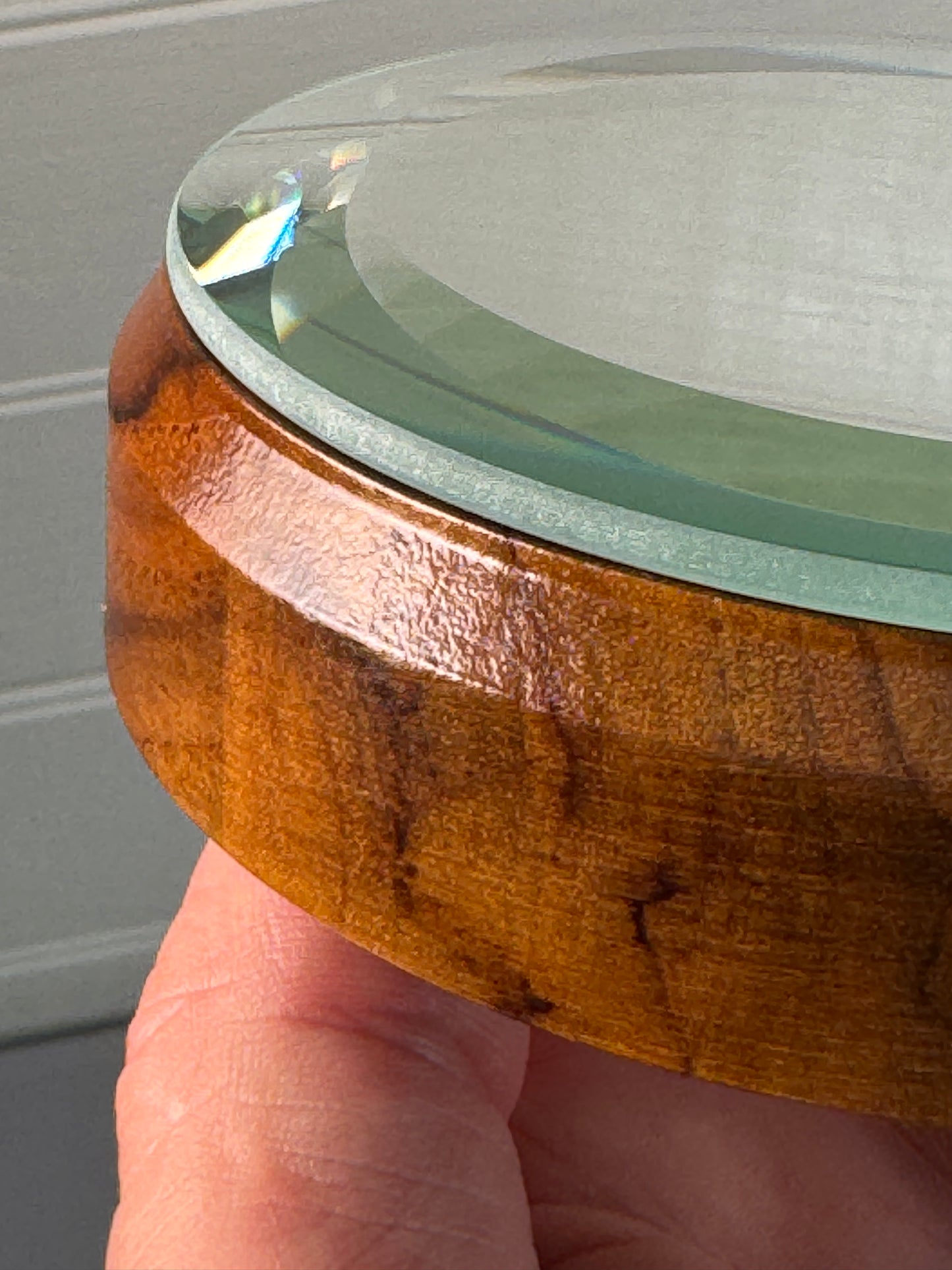 Mirrored Stand for figurines or gems. Figured wood.