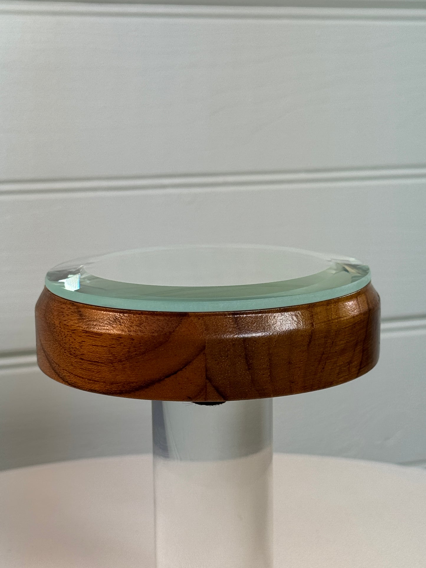 Mirrored Stand for figurines or gems. Figured wood.