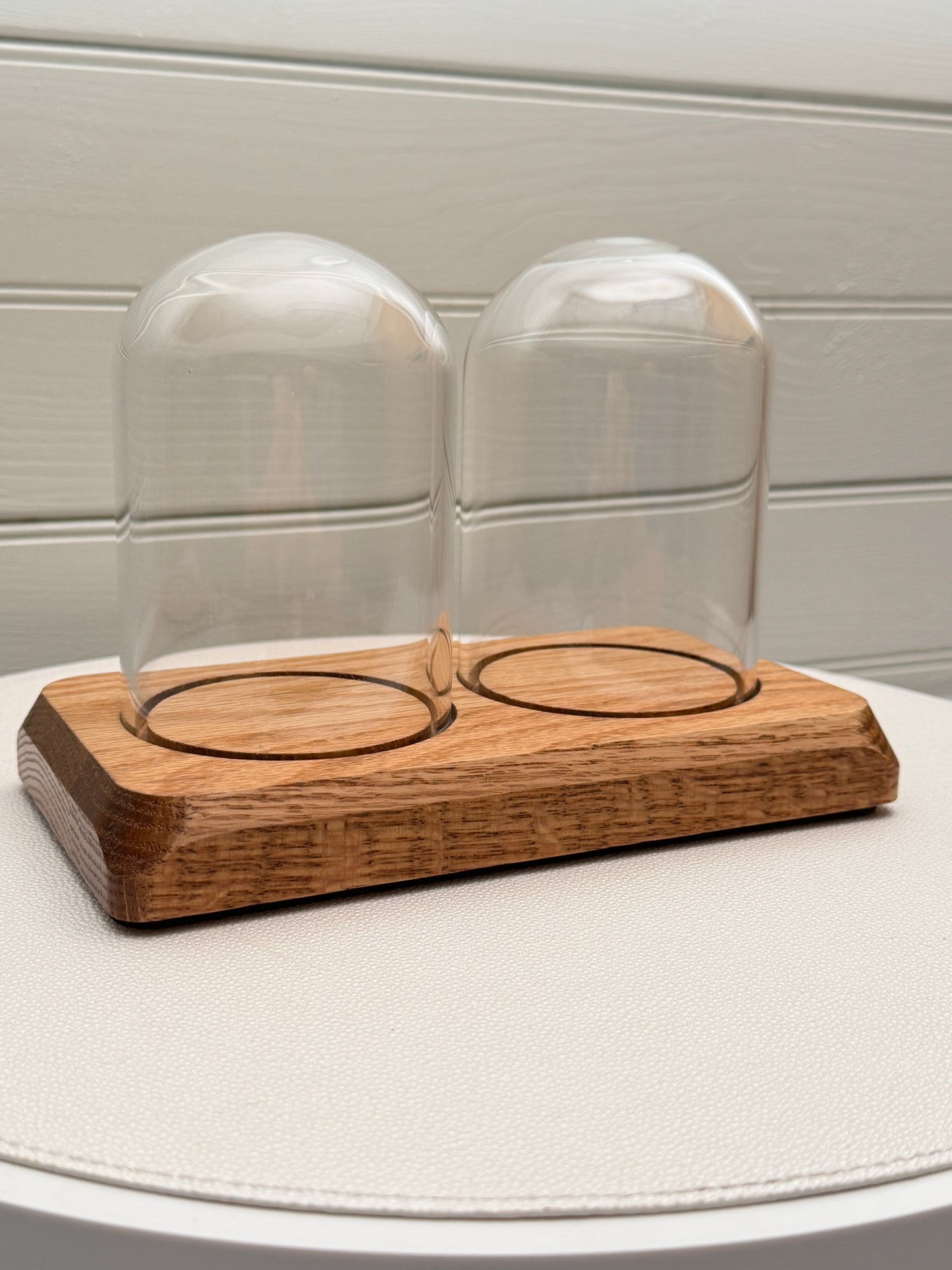 Oak Display with 2 glass domes