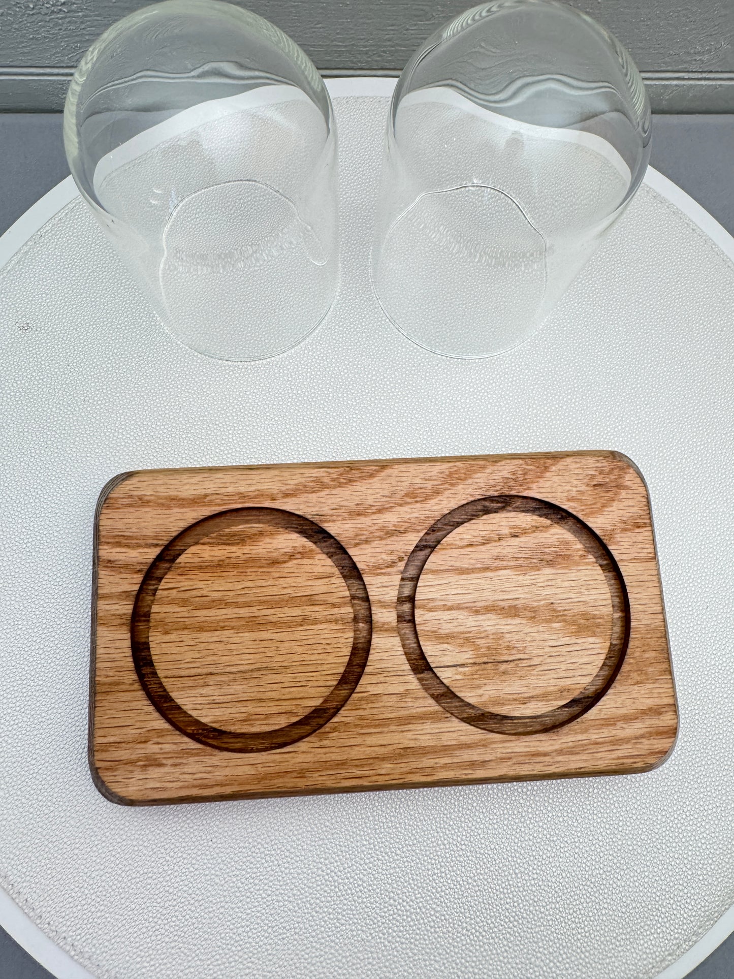 Oak Display with 2 glass domes