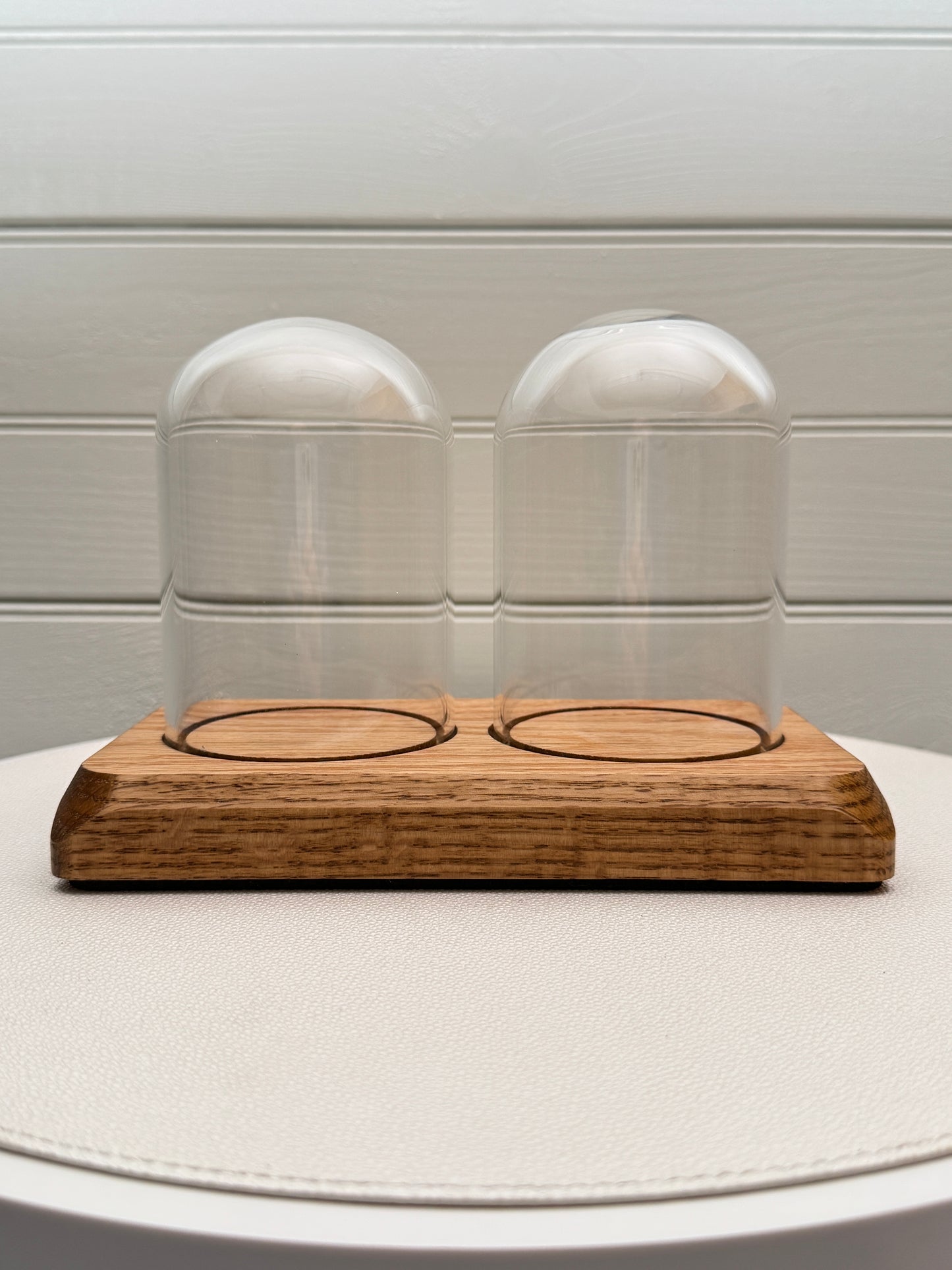 Oak Display with 2 glass domes