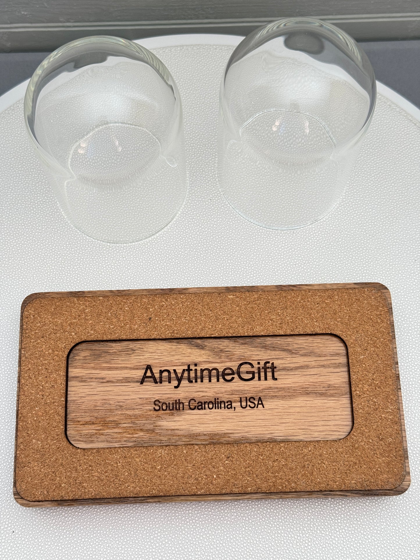 Oak Display with 2 glass domes