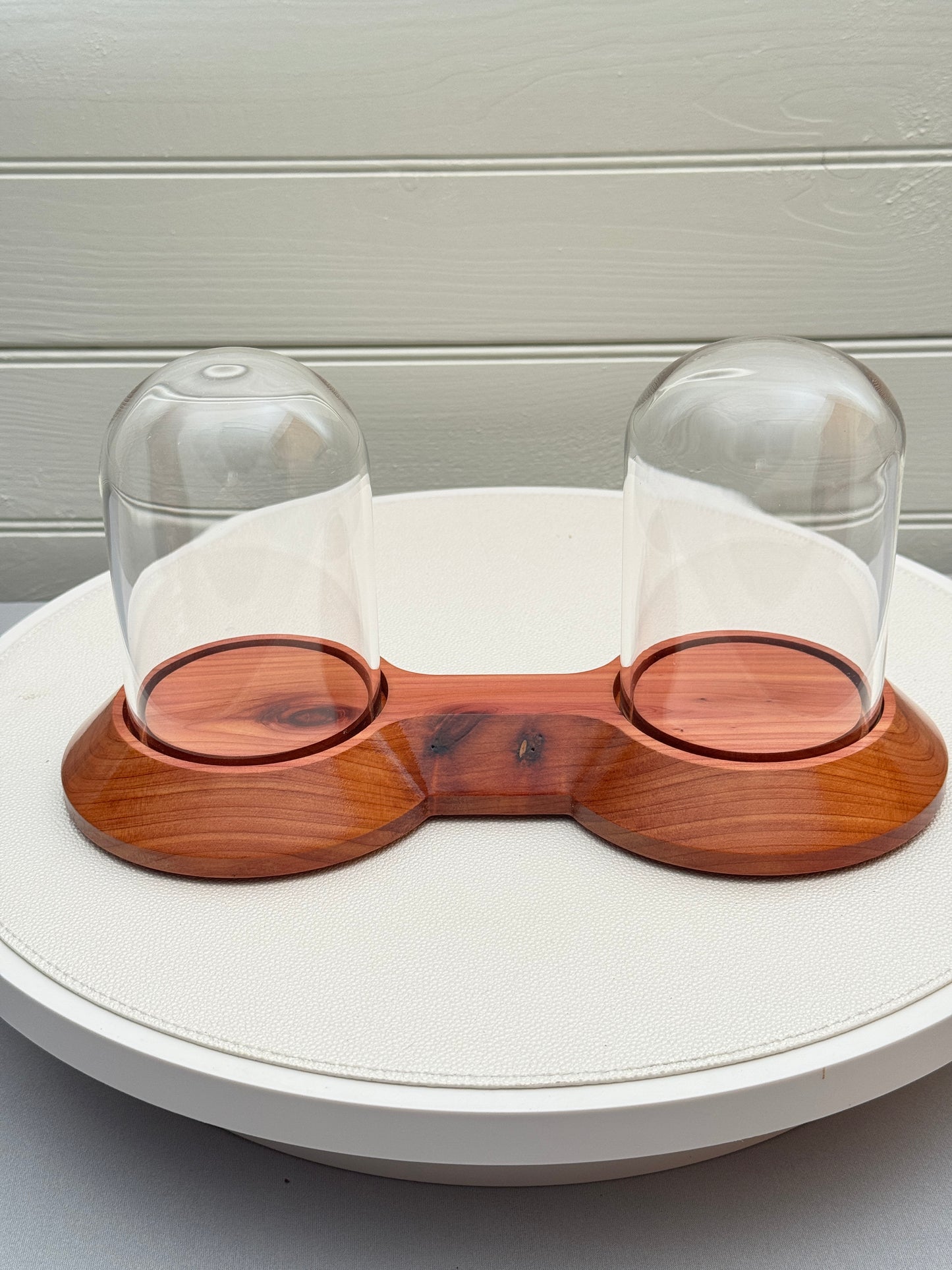Cedar Showcase Display with 2 glass domes