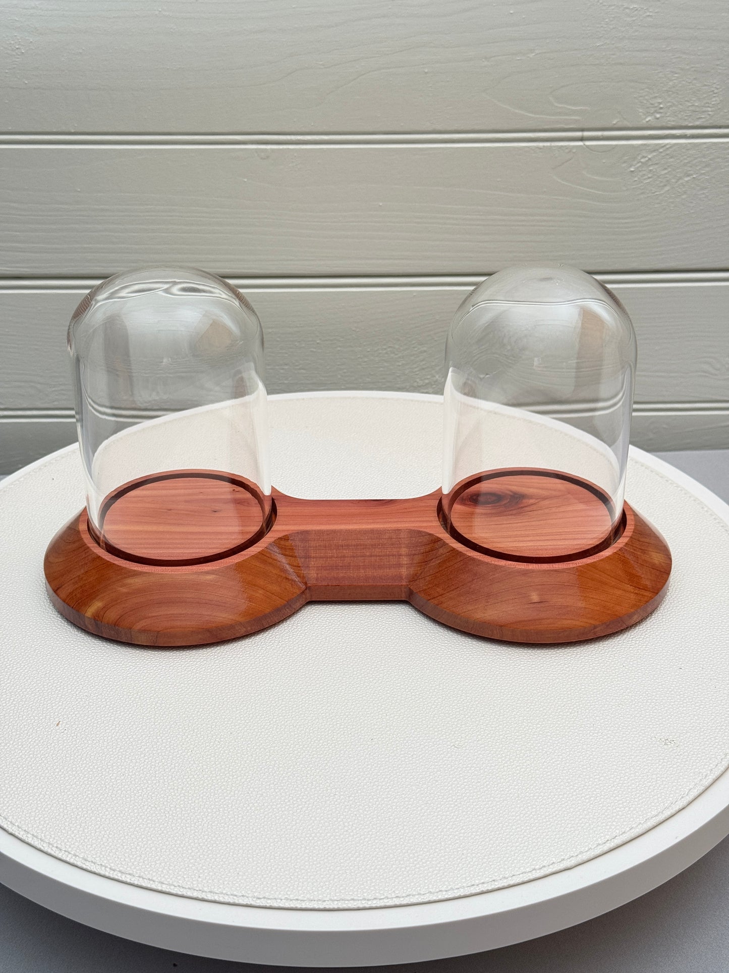 Cedar Showcase Display with 2 glass domes