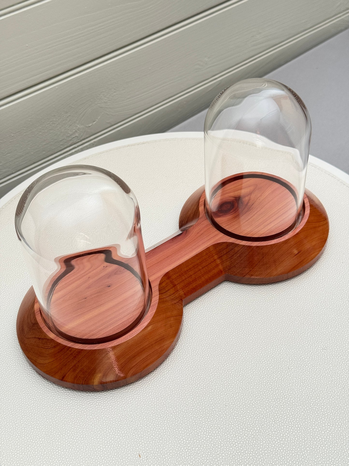 Cedar Showcase Display with 2 glass domes