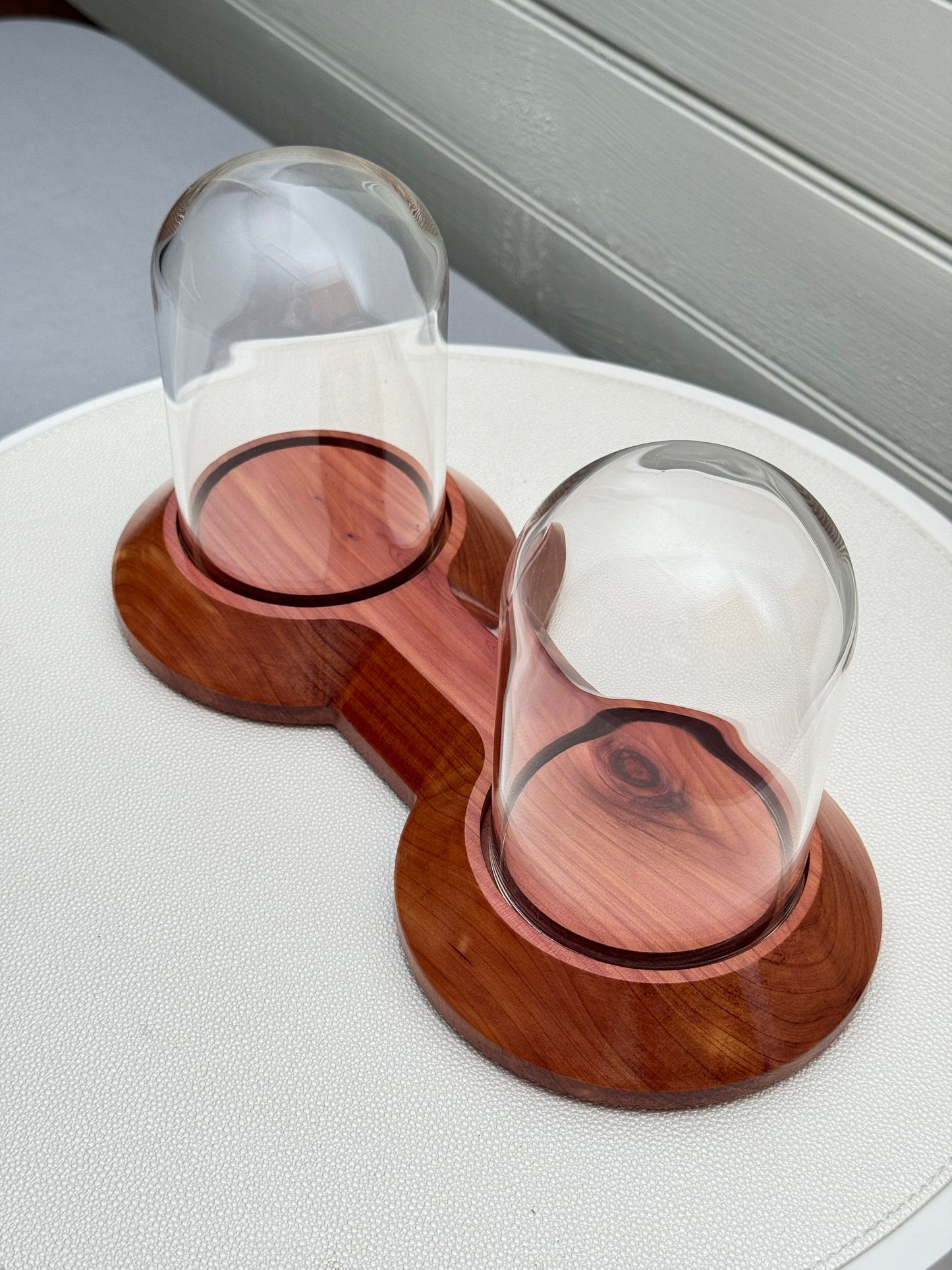 Cedar Showcase Display with 2 glass domes