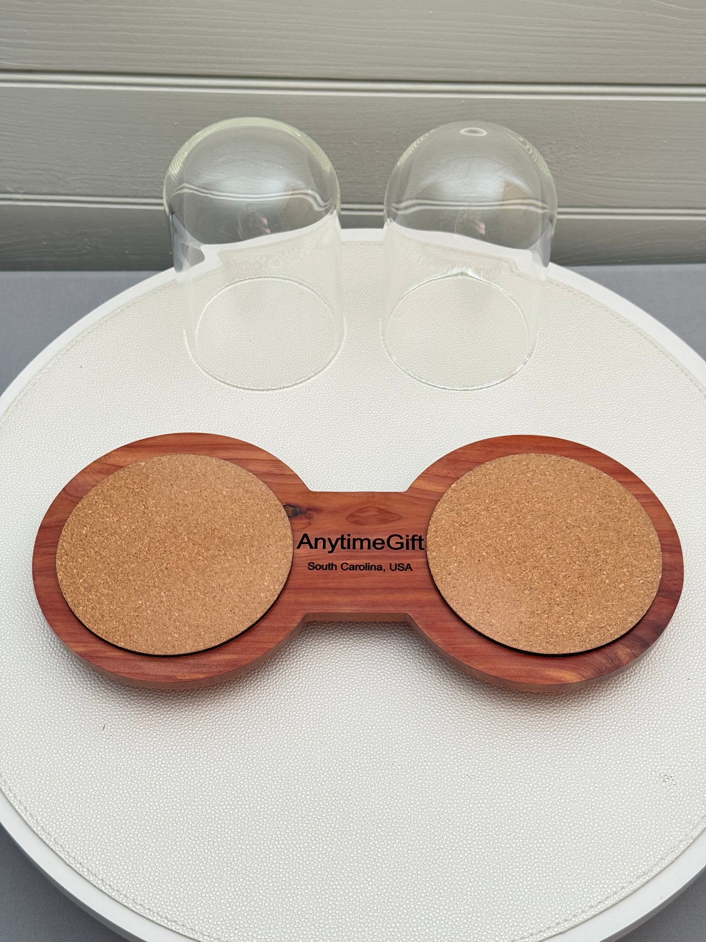 Cedar Showcase Display with 2 glass domes