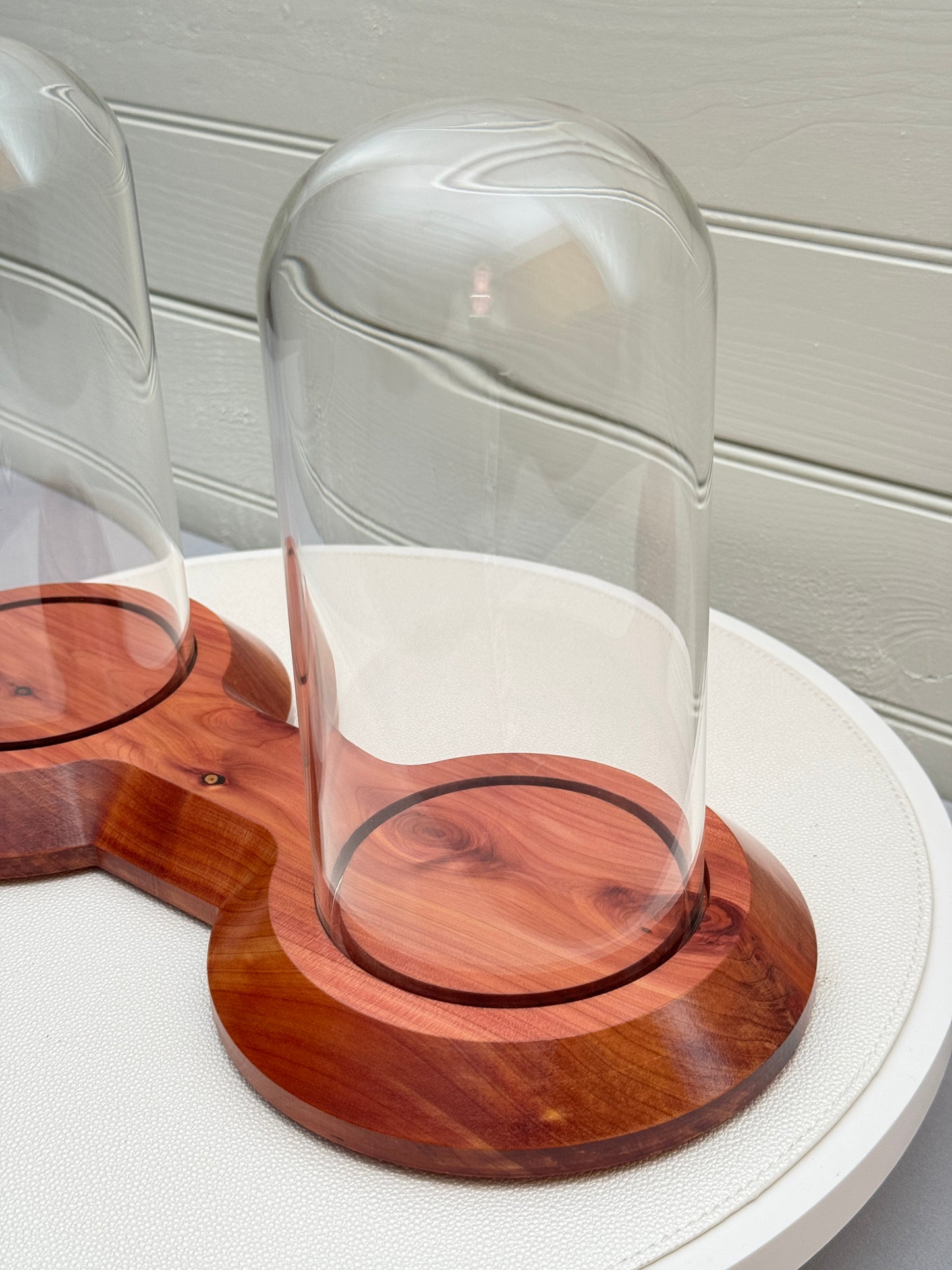 Large Cedar Showcase Display with 2 glass domes