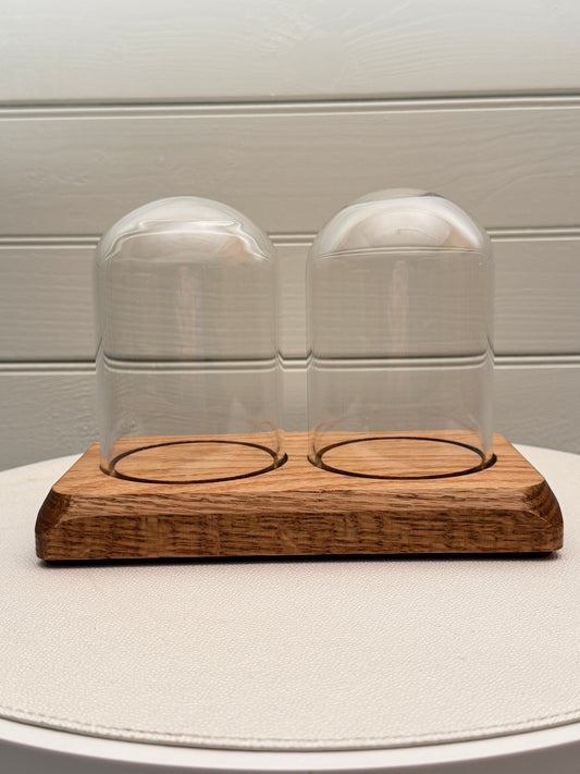 Oak Display with 2 glass domes