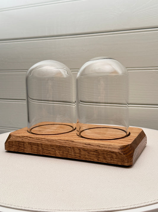 Oak Display with 2 glass domes