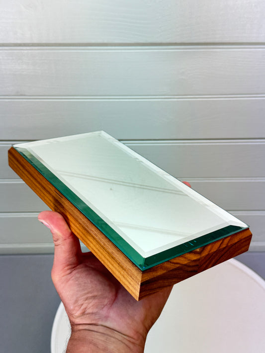 Mirrored Stand Large for figurines or gems. Figured wood.