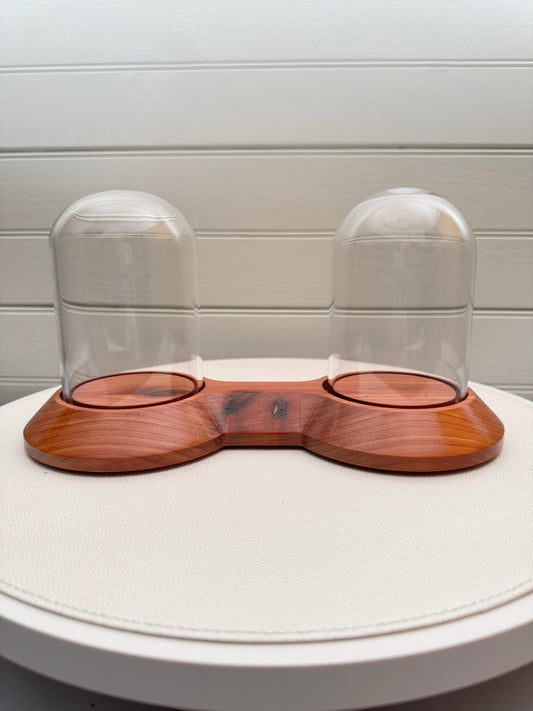 Cedar Showcase Display with 2 glass domes