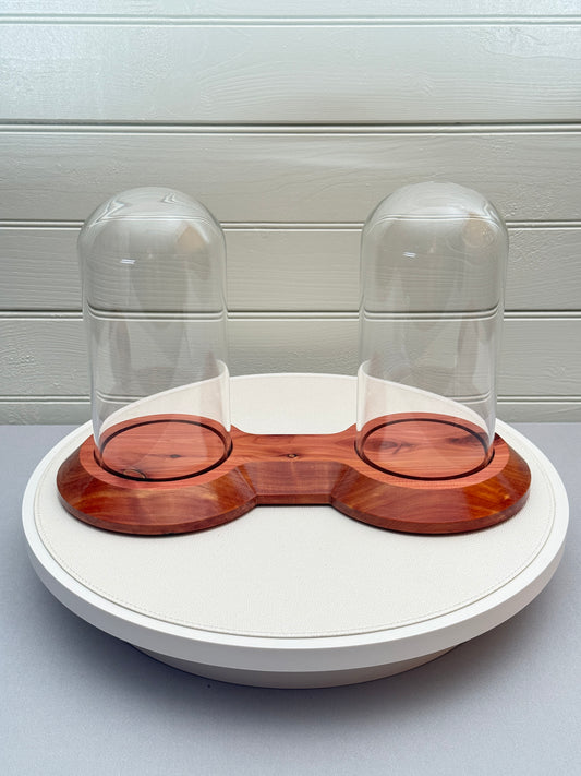 Large Cedar Showcase Display with 2 glass domes