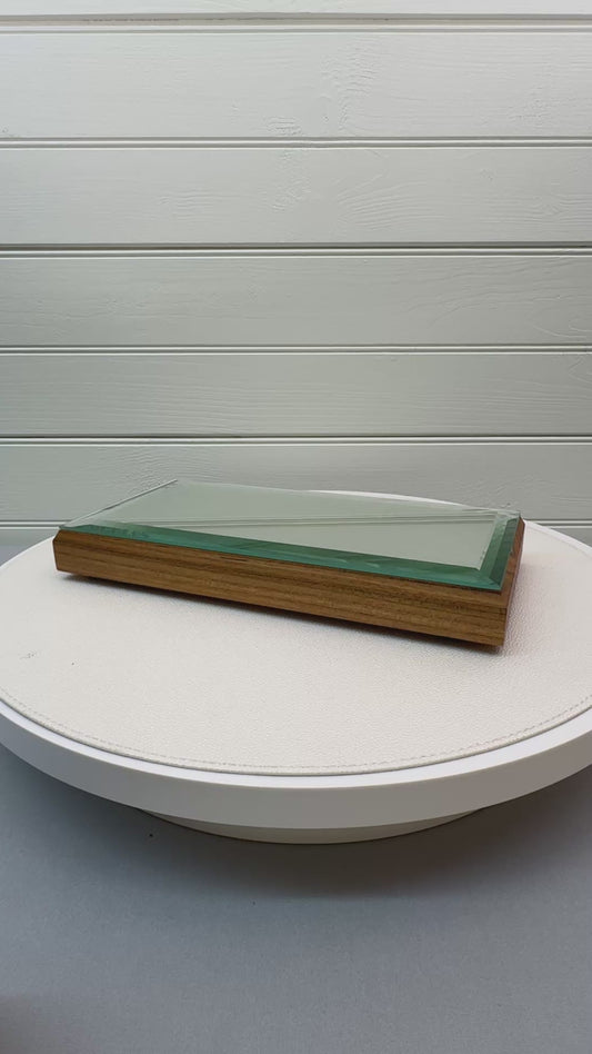 Mirrored Stand Large for figurines or gems. Figured wood.